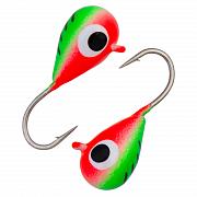 Фото капля с ушком d 2,5 мм, вес 0,27 гр, окраска малек, салатовый-красный с черными полосками/10 шт/
