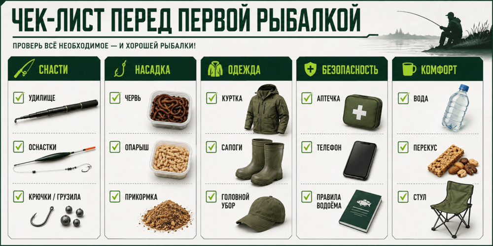 Чек-лист вещей перед первой рыбалкой с берега для начинающего рыболова