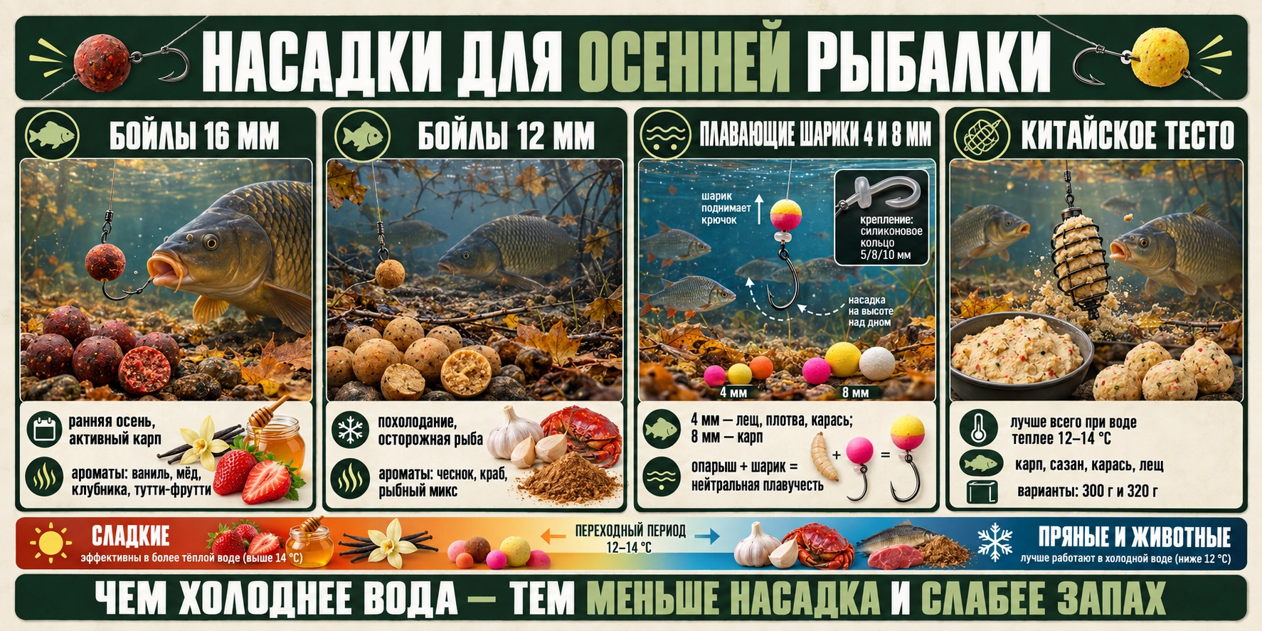 Насадки для осенней рыбалки: бойлы, плавающая насадка, китайское тесто