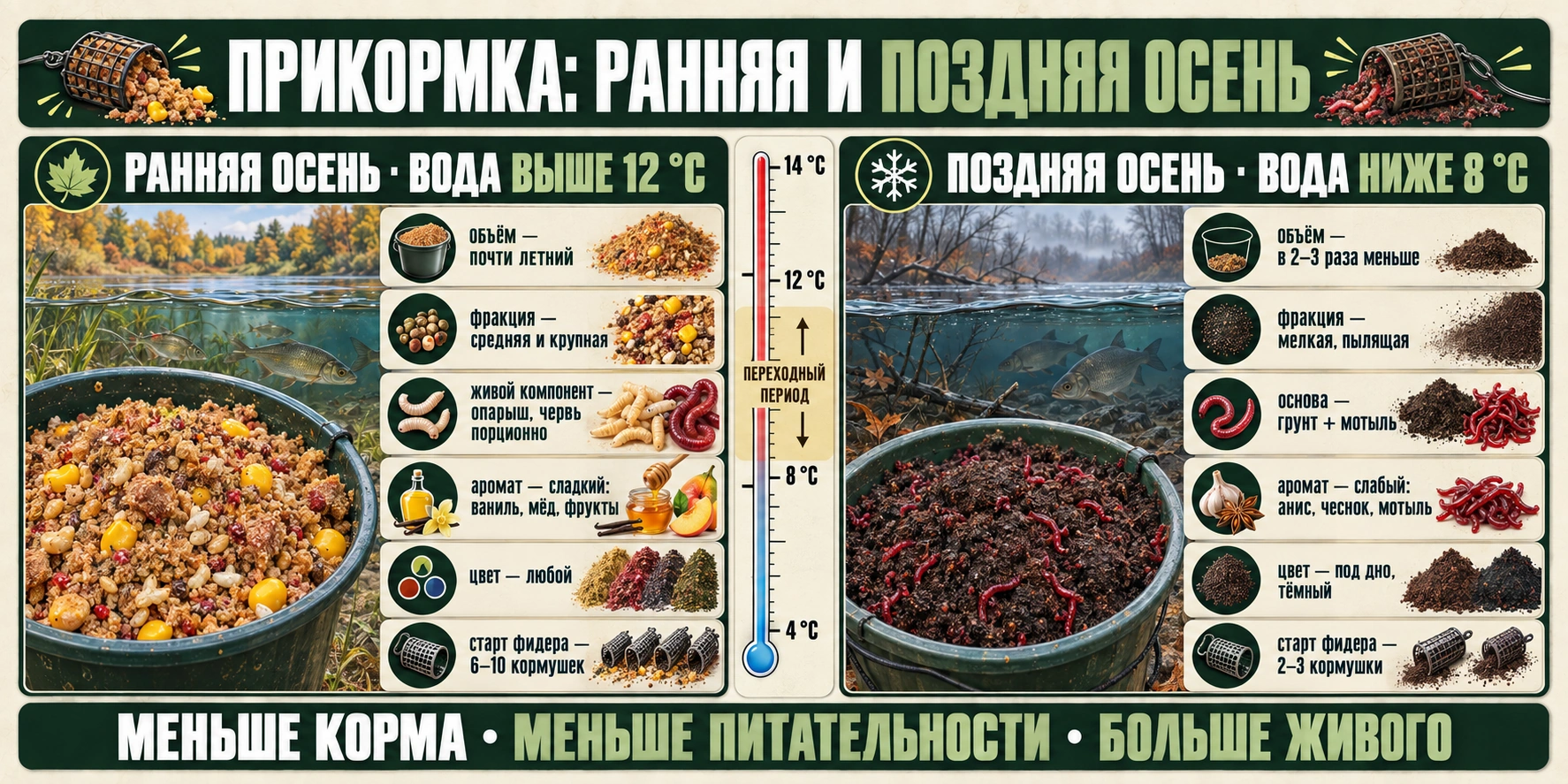 Как меняется прикормка для рыбы от ранней к поздней осени