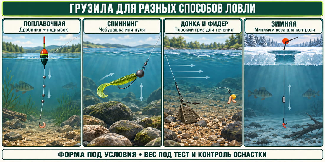 Выбор грузил для поплавочной, донной, спиннинговой и зимней рыбалки